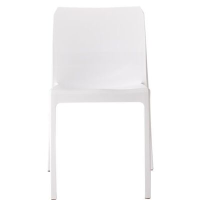 MI_AMI glossy white chair, stackable, for indoor and outdoor use.