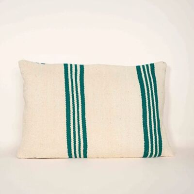 Cojín bereber acolchado de lana a rayas verdes y blancas 60x40 cm
