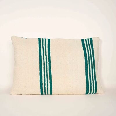 Housse de coussin berbère en laine rayé vert et blanc 60x40 cm