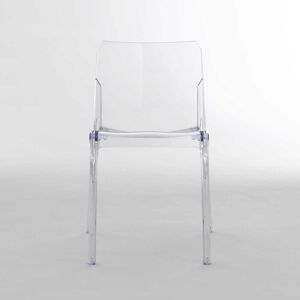 Chaise MI_AMI en polycarbonate transparent, empilable, pour usage intérieur et extérieur.