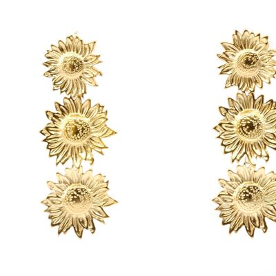 Steel earrings with three sunflower flowers