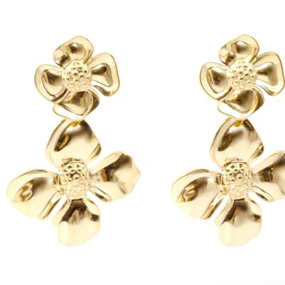 Steel earrings with two realistic moving flowers