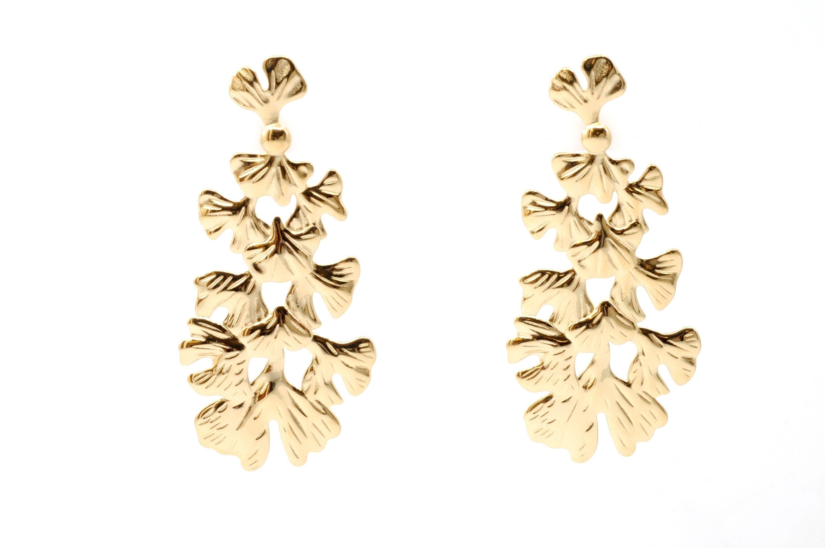 Orecchini in acciaio con accumulo di foglie di ginkgo