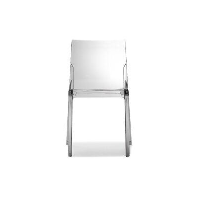 Chaise MAMAMIA en polycarbonate transparent, empilable, pour usage intérieur et extérieur.