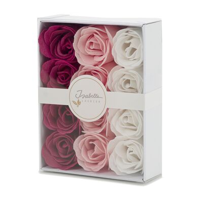 Caja de lujo de 12 rosas de baño BURDEOS ROSA BLANCO - ISABELLE LAURIER
