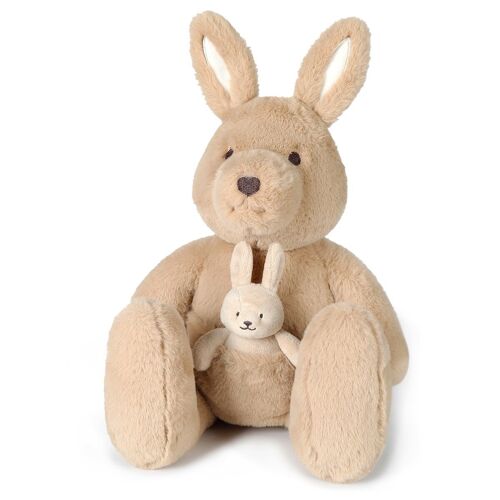 Peluche ultra douce kangourou & son bébé 50 cm - Beige