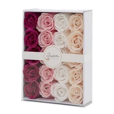 Luxury box of 20 bath roses BORDEAU PINK WHITE - ISABELLE LAURIER