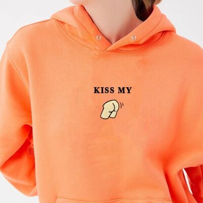 Hoodie "Kiss My Ass"__L / Arancione Fluo
