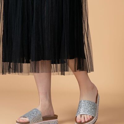 Silver sequin mules