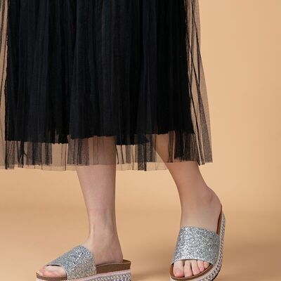 Mules in paillettes argento