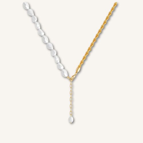 geometric trendy gold pearl necklace | minimal | modern
