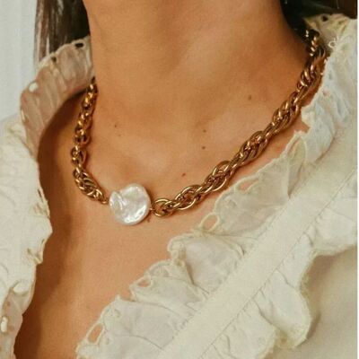 Collar de cadena de oro de moda geométrica | joyas de oro y perlas