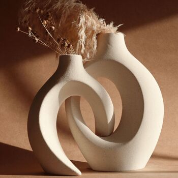 Duo de Vases Enlacés en céramique - Écru 3