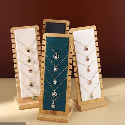 Beige and green jewellery display | necklace display