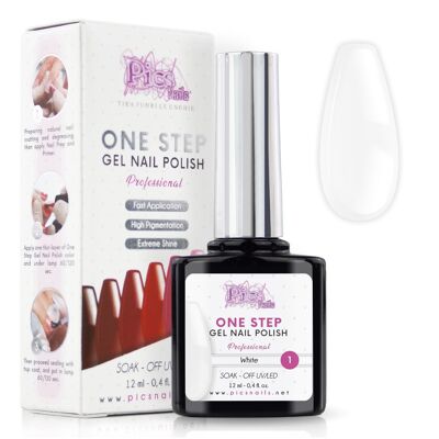 One Step Semi-Permanent Nagellack Weiß 1 - 12 ml | Semipermanenter 3in1 UV/LED Ultra Gloss