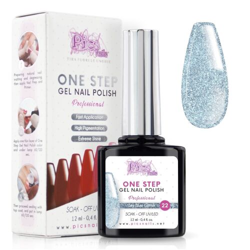 Smalto Semipermanente One Blu Sky Glitter 22 - 12 ml | Semipermanente 3in1 UV/LED Ultra Lucido