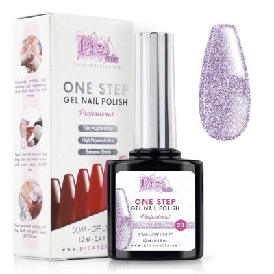 Semi-permanent nail polish One Lilac Silver Glitter 23 - 12 ml | Semi-permanent 3in1 UV/LED Ultra Gloss