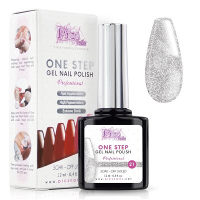 One Snow White Glitter 21 semi-permanent nail polish - 12 ml | Semi-permanent 3in1 UV/LED Ultra Gloss