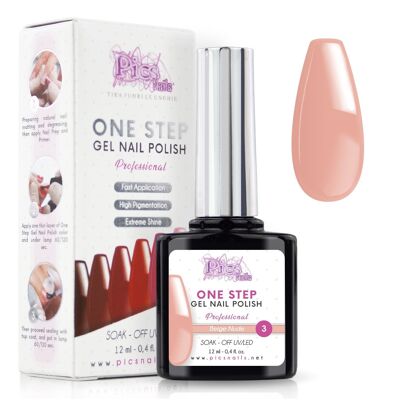 One Step Semi-Permanent Nail Polish Beige Nude 3 - 12 ml | Semi-permanent 3in1 UV/LED Ultra Gloss