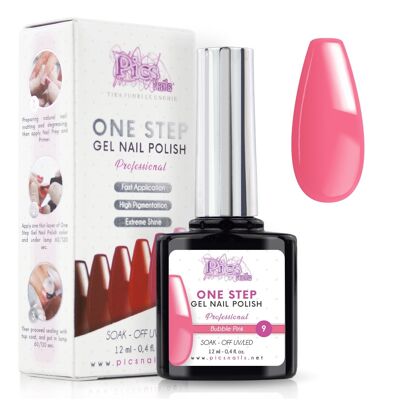 One Step Bubble Pink Semi-Permanent Nail Polish 9 - 12 ml | Semi-permanent 3in1 UV/LED Ultra Gloss