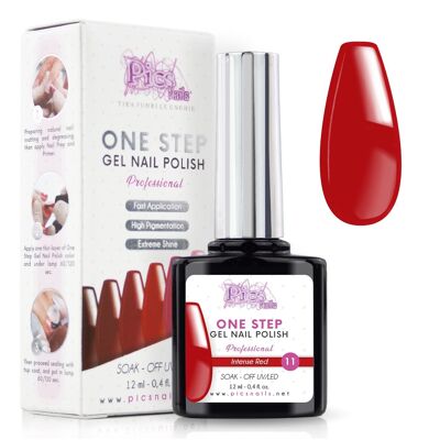 Esmalte de uñas semipermanente One Step Rojo Intenso 11 - 12 ml | Semipermanente 3 en 1 UV/LED Ultra Brillo