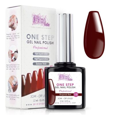 One Step Semi-Permanent Nail Polish Burgundy Red 15 - 12 ml | Semi-permanent 3in1 UV/LED Ultra Gloss