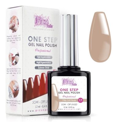 Esmalte de uñas semipermanente One Step Milky Soft Nude 17 - 12 ml | Semipermanente 3 en 1 UV/LED Ultra Brillo