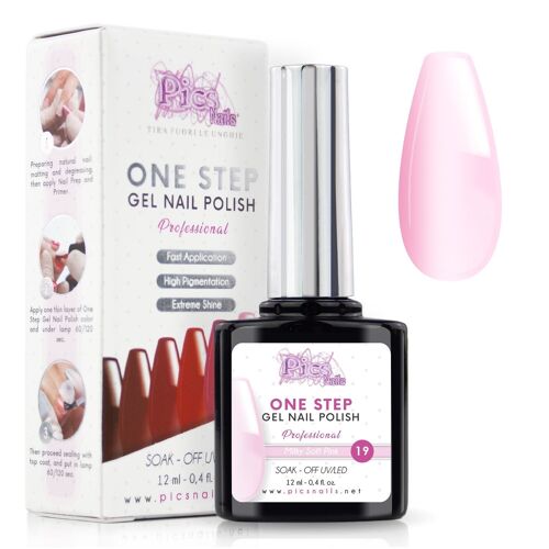 Smalto Semipermanente One Step Milky Soft Pink 19 - 12 ml | Semipermanente 3in1 UV/LED Ultra Lucido