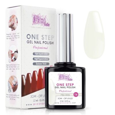 Esmalte de uñas semipermanente One Step Milky Soft White 16 - 12 ml | Semipermanente 3 en 1 UV/LED Ultra Brillo