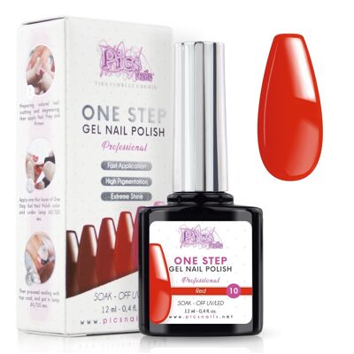 Vernis à ongles semi-permanent One Step Rouge 10 - 12 ml | Semi-permanent 3en1 UV/LED Ultra Brillant