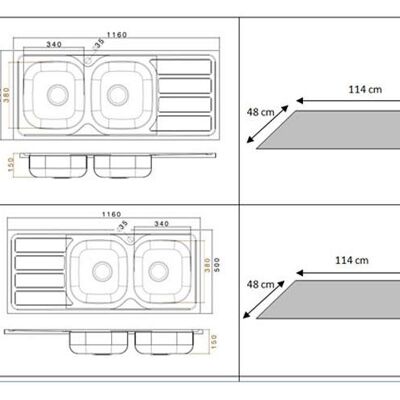 116 cm built-in kitchen sink