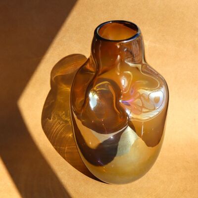 Ambar Caramel Iridescent Blown Glass Vase