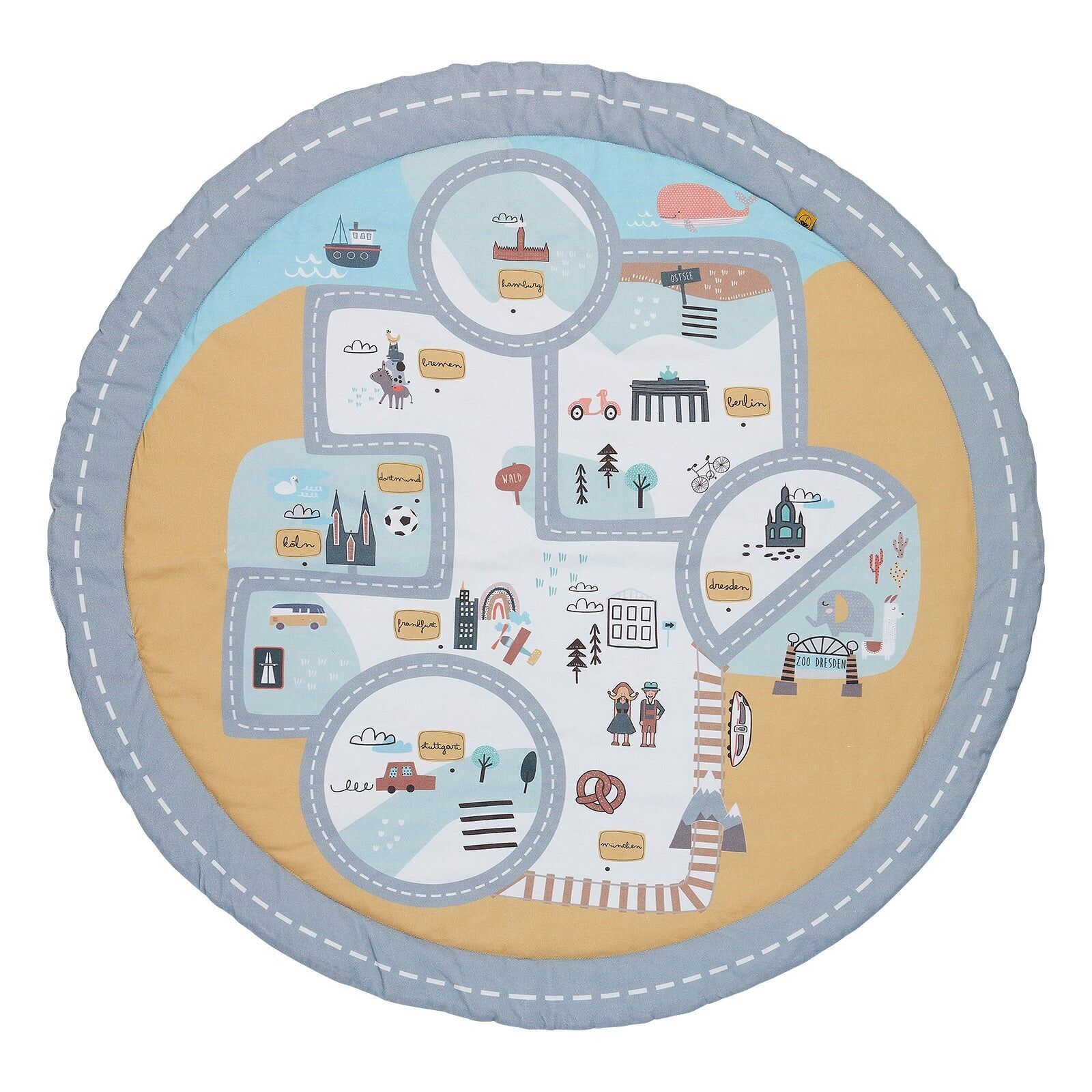 Runde Krabbeldecke | Deutschland spielerisch entdecken aus 100% Bio Baumwolle.
