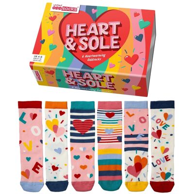 CUORE E SUOLA | Confezione regalo da 6 calzini dispari per adulti - United Oddsocks| Regno Unito 4-8, EUR 37-42, Stati Uniti 6.5-10.5