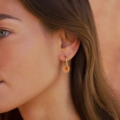 Cléa hoop earrings - colored enamel sun pendant