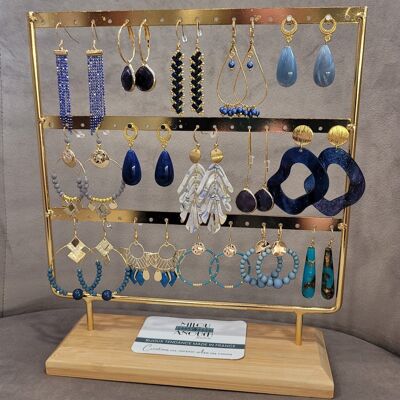 15 pendientes y expositor - azul - joyería - mujer - Día de la Abuela