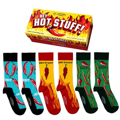 Hé, trucs chauds ! -3 paires de chaussettes assorties | Cockney Spaniel| Royaume-Uni 6-11, EUR 39-46, États-Unis 6.5-11.5