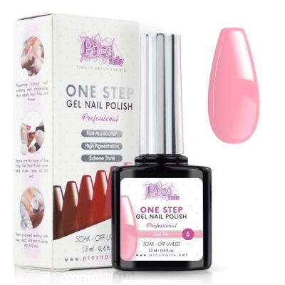 Esmalte de uñas semipermanente One Step Soft Pink 5 - 12 ml | Semipermanente 3 en 1 UV/LED Ultra Brillo