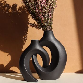 Set : 2 Duos de Vases Enlacés en céramique (écru et noir) 3