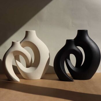 Set : 2 Duos de Vases Enlacés en céramique (écru et noir) 1