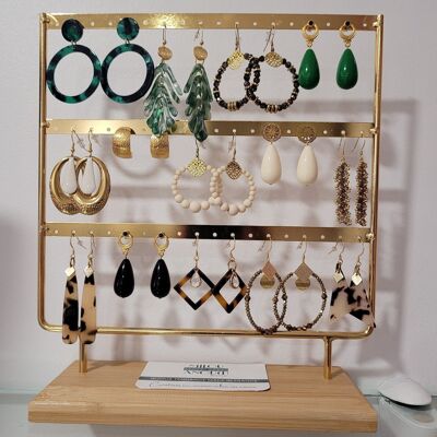 14 Ohrringe und Display – Grün- und Naturtöne – Schmuck – Frau – Großmuttertag