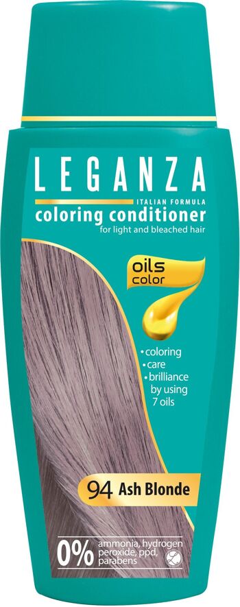Après-shampooing colorant Leganza - Couleur Blond cendré / Blond gris - Huiles 100 % naturelles - 0 % peroxyde d'hydrogène / PPD / Ammoniaque 1