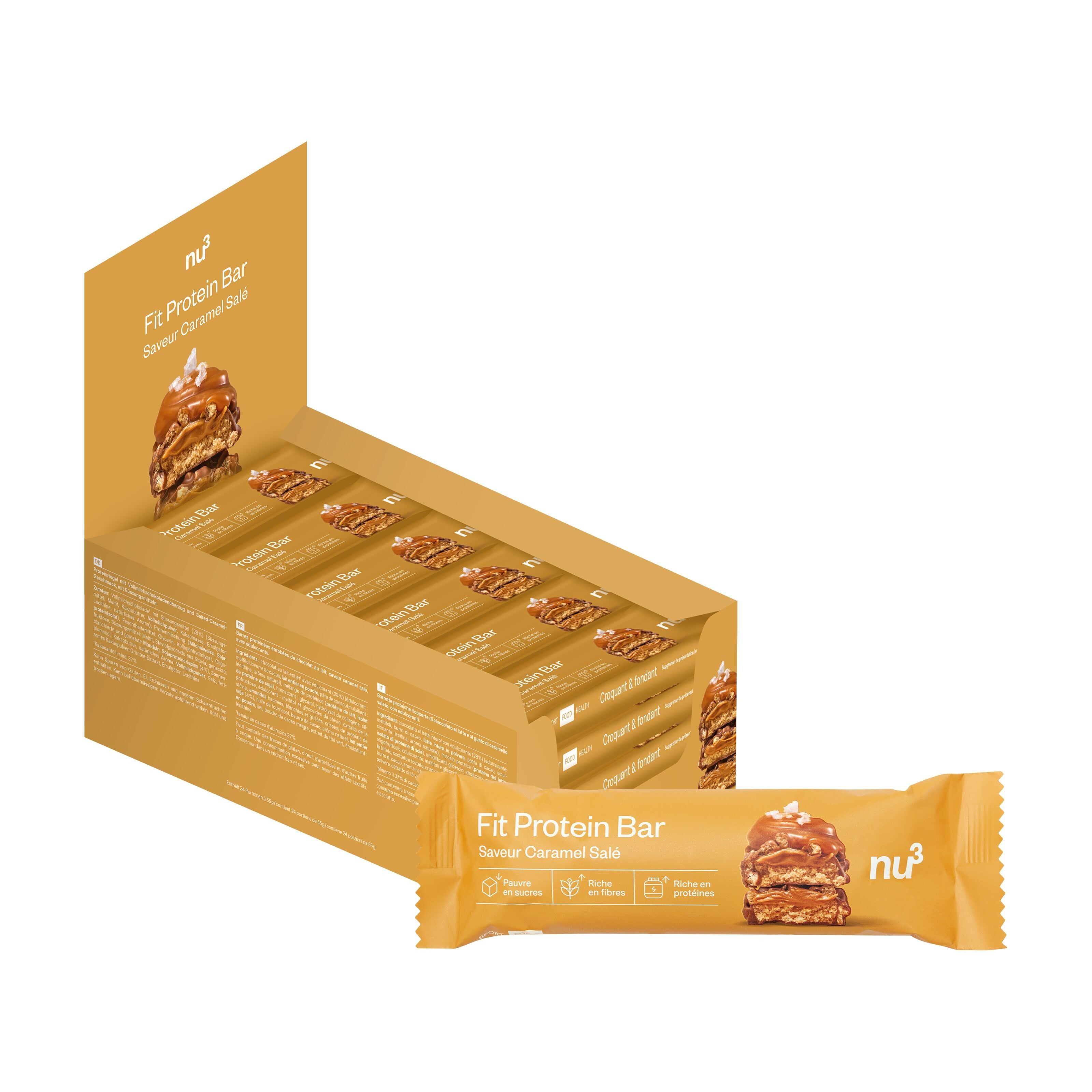 Barretta proteica Nu3 55g - Caramello salato - 32% di proteine