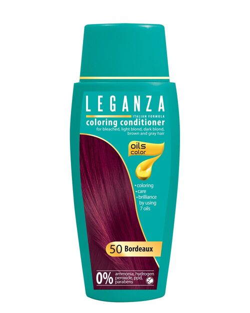 Leganza Coloring Conditioner - Color Bordeaux Red - 100% Natural Oils - 0% Hydrogen Peroxide / PPD / Ammonia