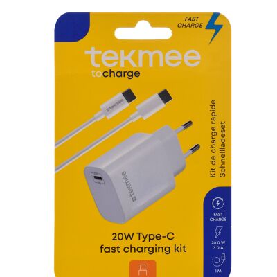 Wall charger - TEKMEE 20W TYPE-C PD FAST CHARGING KIT