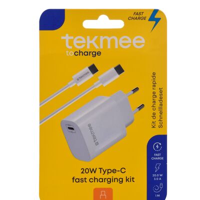 Caricatore da muro - KIT RICARICA VELOCE TEKMEE 20W TYPE-C PD