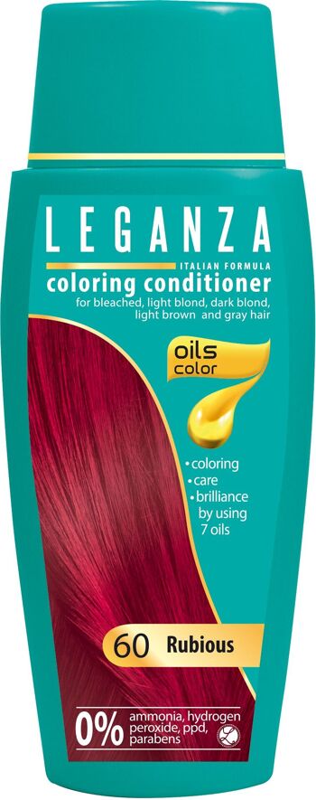 Après-shampoing colorant Leganza - Couleur Rubis / Rouge Rubis - Huiles 100% naturelles - 0% peroxyde d'hydrogène / PPD / Ammoniaque 1