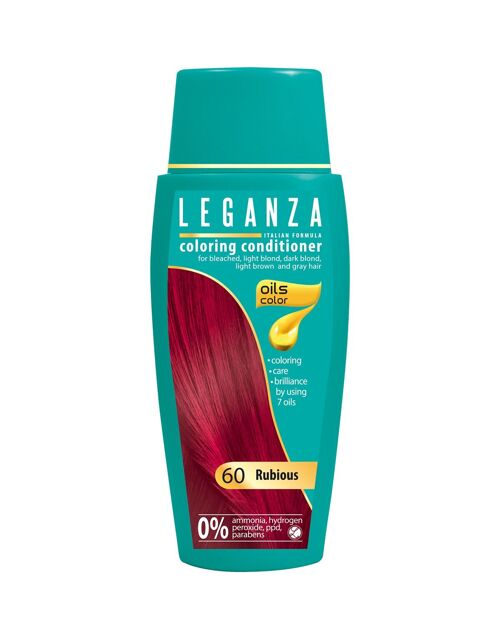 Leganza Coloring Conditioner - Color Rubious / Ruby Red - 100% Natural Oils - 0% Hydrogen Peroxide / PPD / Ammonia