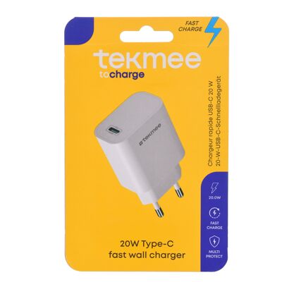 Caricatore da muro - CARICABATTERIE RAPIDO DA PARETE TEKMEE 20W TYPE-C WHT