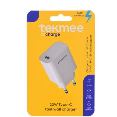 Cargador de pared - TEKMEE 20W TYPE-C WALL FAST CHARGER BLANCO